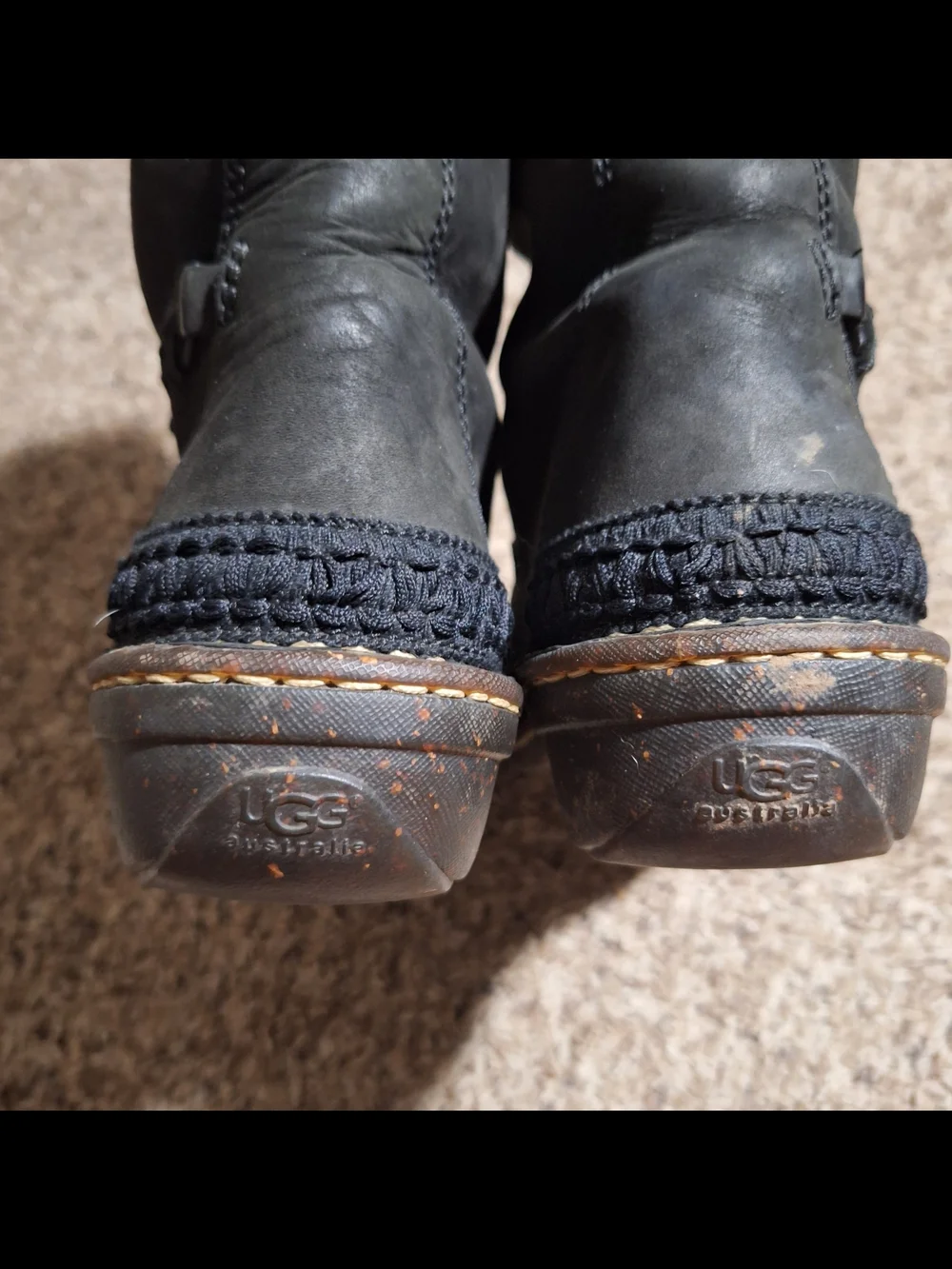 UGG Australia Black Leather Kona Shearling Toggle Boots Size 8